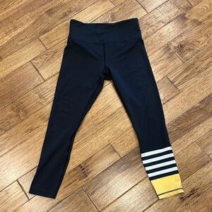 ZYIA Black Leggings with Yellow/White Stripes
